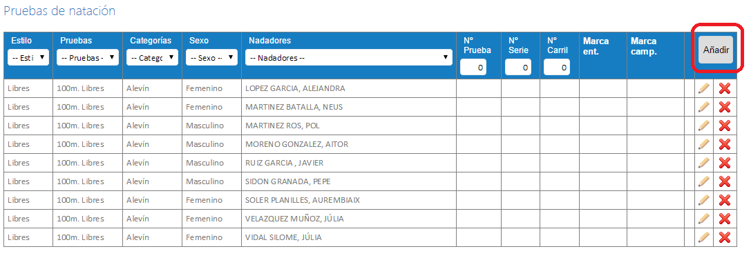 pantalla de de datos de campeonato en My Nedalia