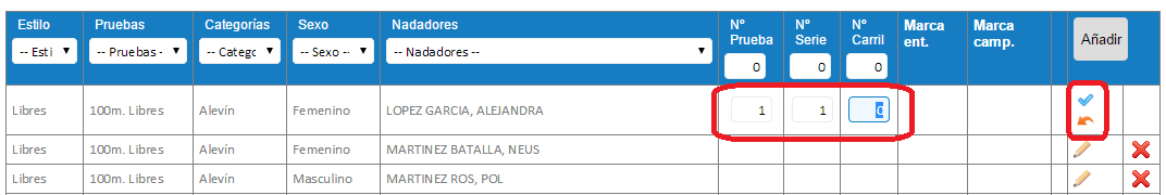pantalla de de datos de campeonato en My Nedalia
