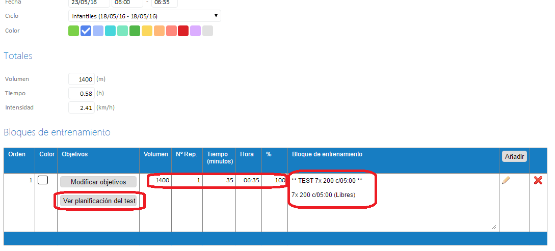 Sesión en modo lectura donde se puede ir a la ficha del test 